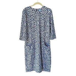 J. McLaughlin Catalyst 3/4 Long Sleeve Sheath Dress Blue White Size L